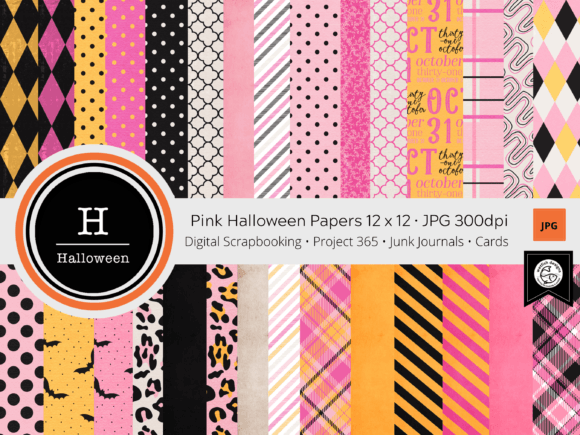 30 Pink Halloween Digital Papers