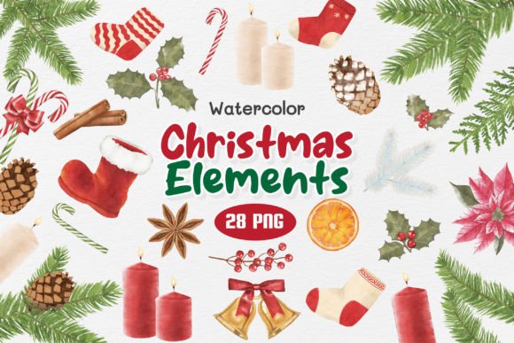 Watercolor Christmas Elements: A Versatile Tool for Festive Creations